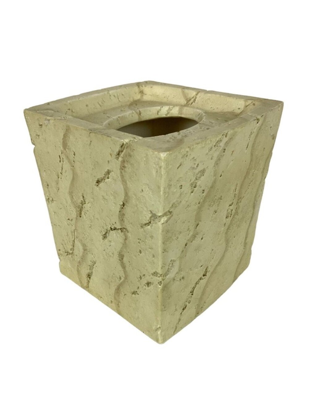 Faux Stone Tissue Box Cover Beige Square Handpainted Rustic Bathroom Decor